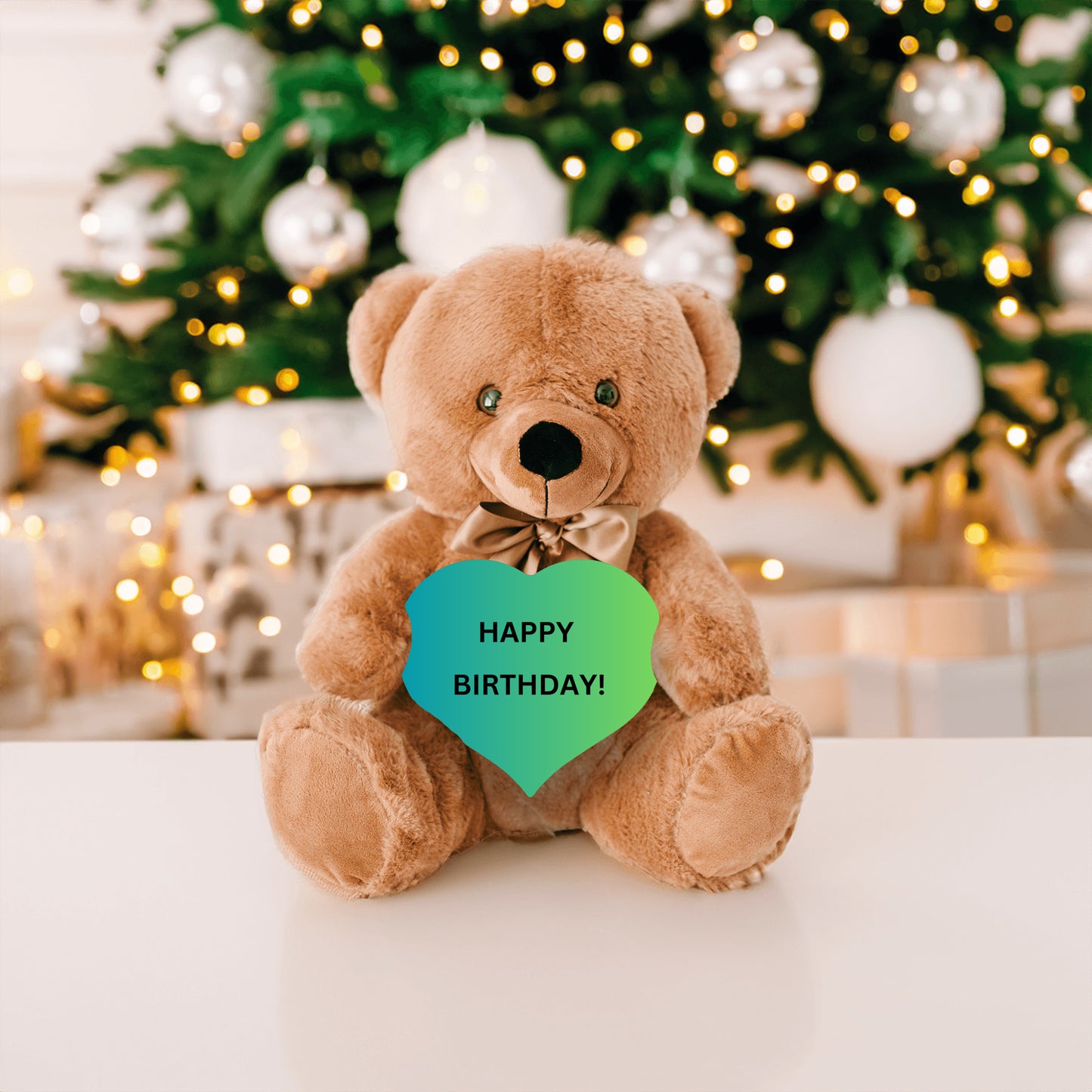 Blue Teddy Bear Heart Happy Birthday