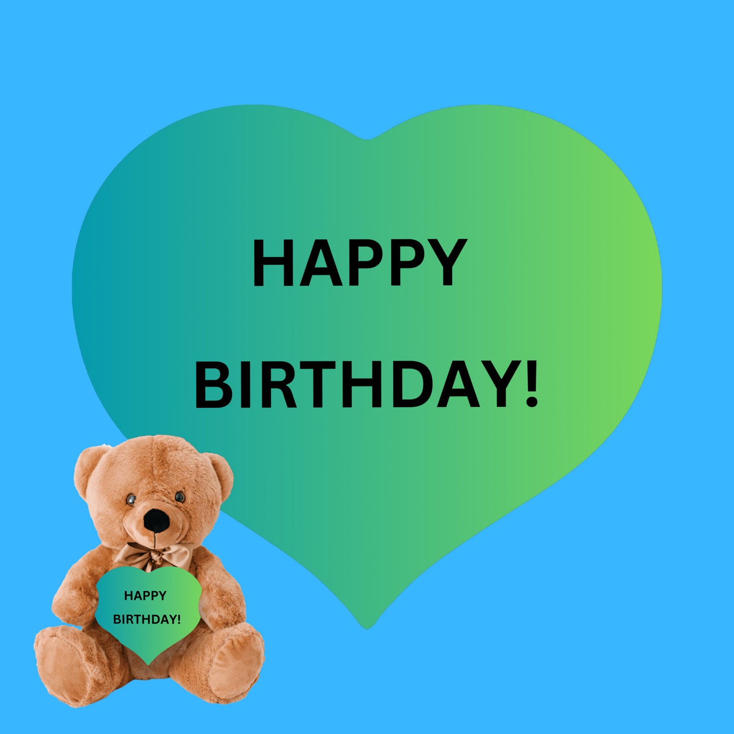 Blue Teddy Bear Heart Happy Birthday